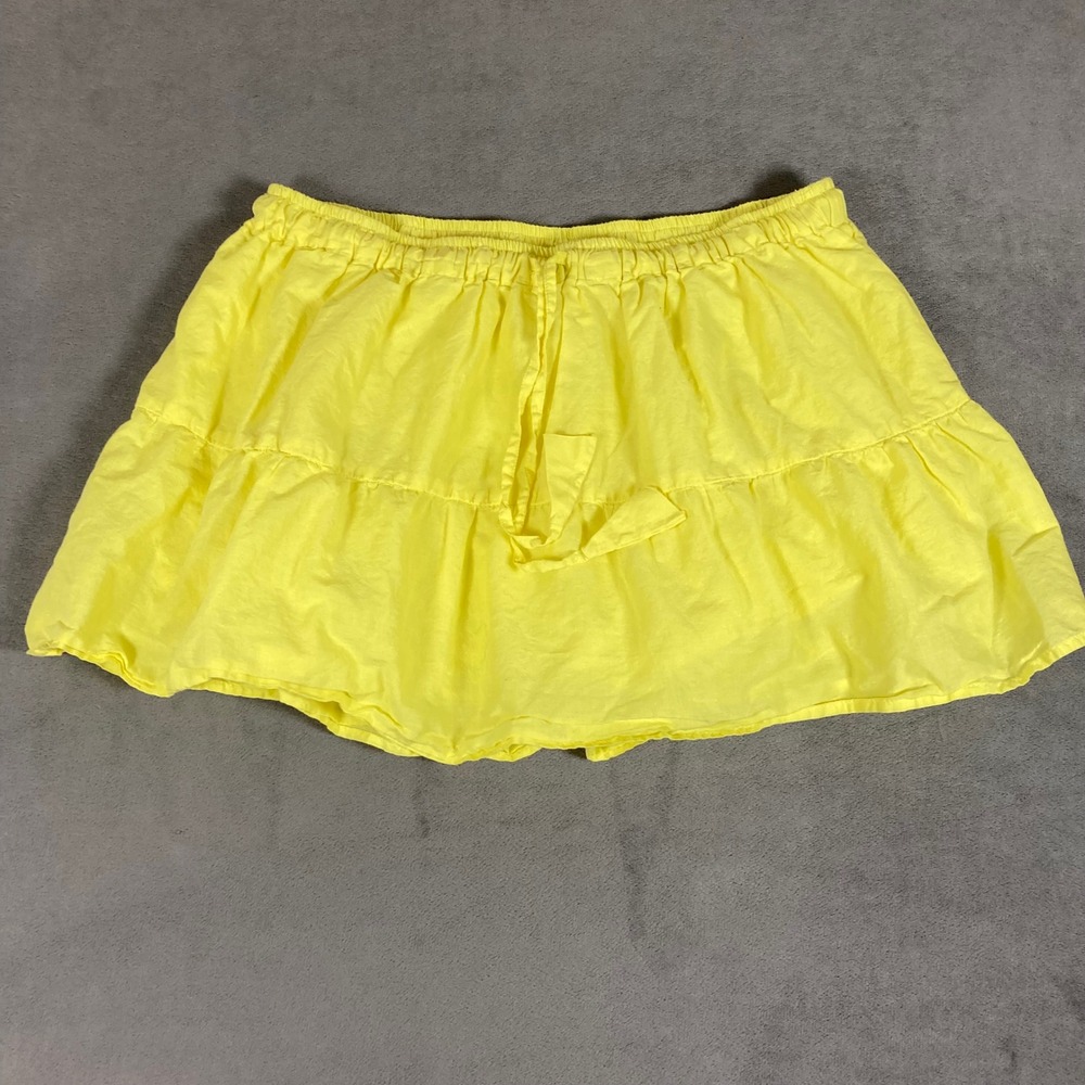 London Jean Yellow Cotton Tiered Mini Skirt Elastic Waist XS